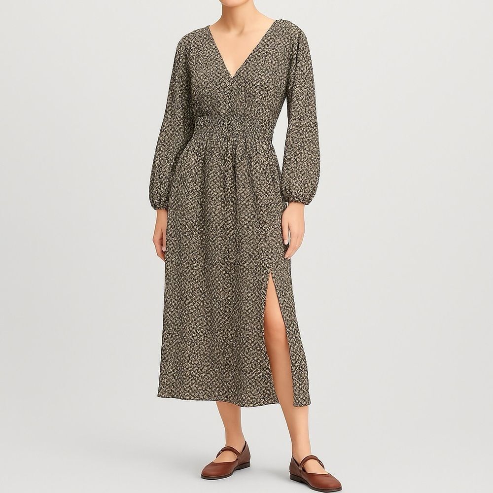 NWT GAP Maxi Dress Brown Cottage Floral Size XL V-Neck Long Sleeve Thanksgiving